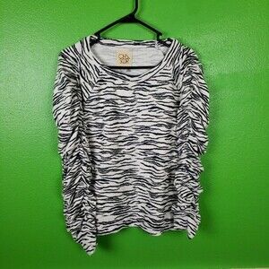 Chaser Women's Zebra Print pullover crew neck scrunchy sleeve sweater size large